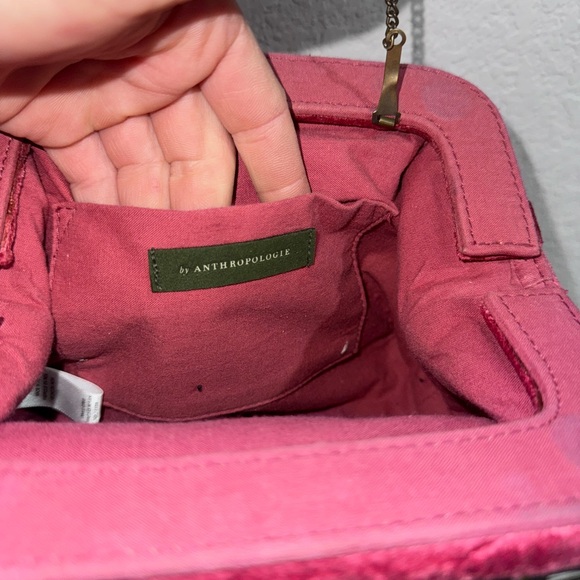 Anthropologie Mollie Velvet Crossbody Clutch Purse Handbag Burgundy Embossed - Picture 5 of 5